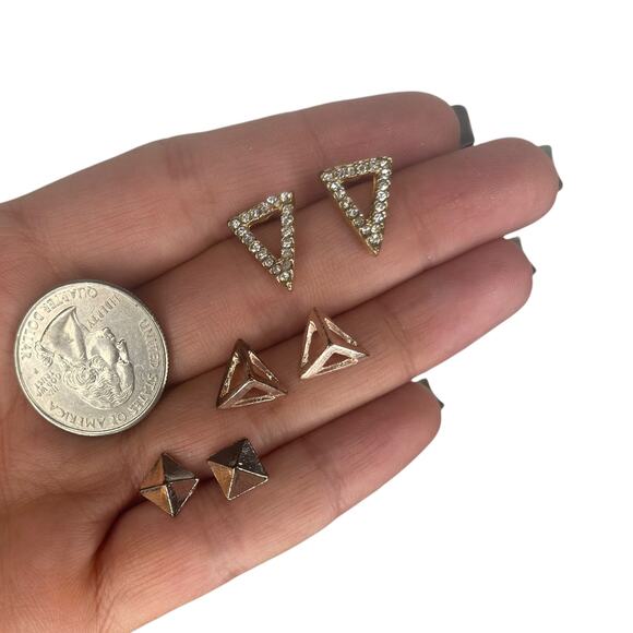 Y2k Hot Topic Triangle Stud Earring Set Bling - Picture 2 of 4